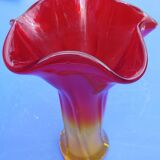 Modernist vase - molded glass - red, orange, yellow - Flavio Polis Seguso