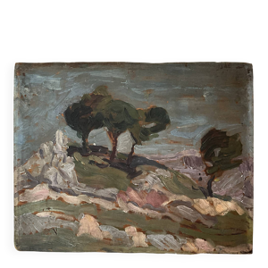 Huile sur panneau, paysage