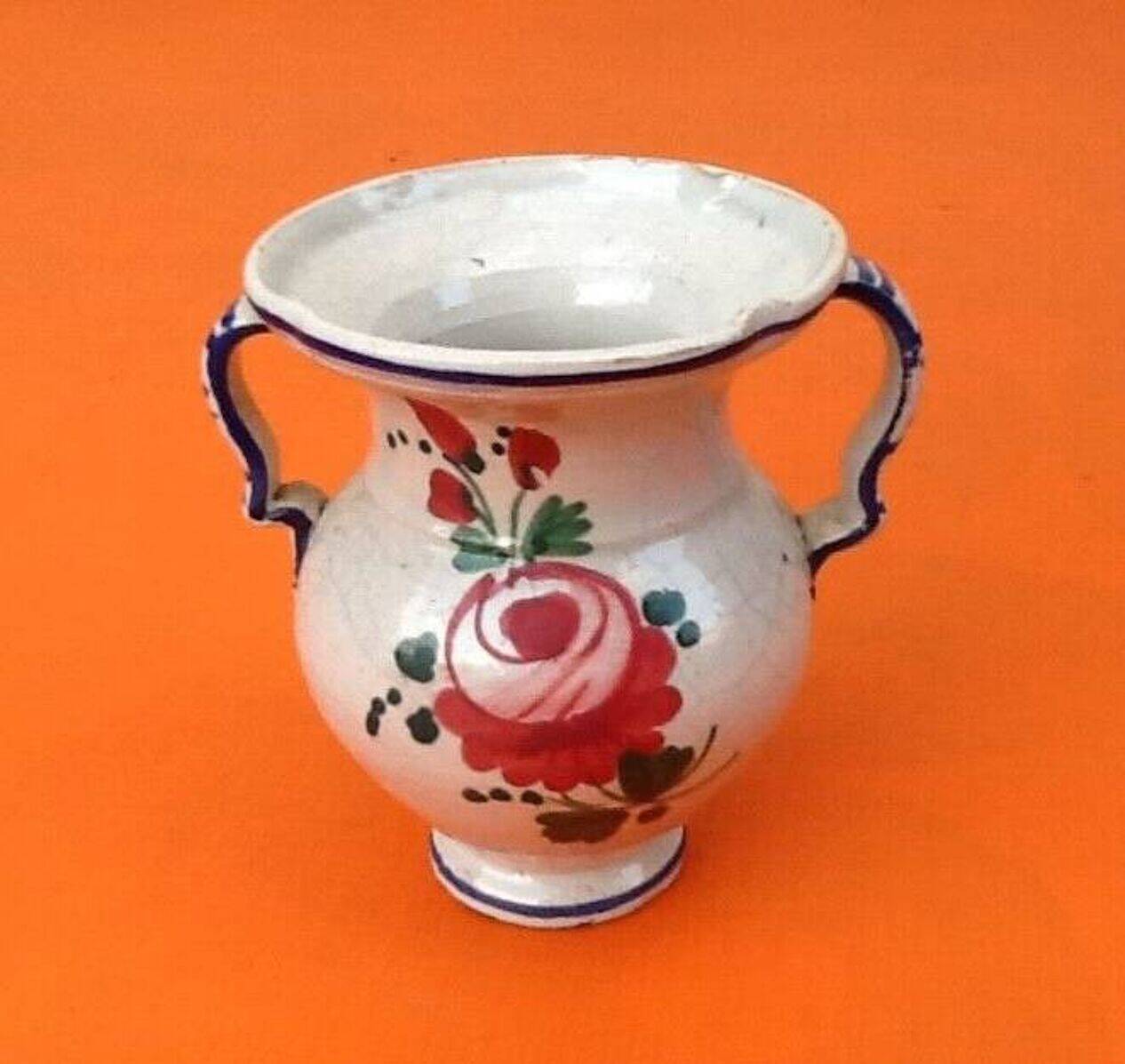 1950s Small baluster-shaped Italian ceramic vase with floral decoration