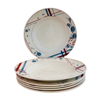 6 assiettes creuse Beaujeu Digoin Sarreguemines france-retro-cuisine-vintage