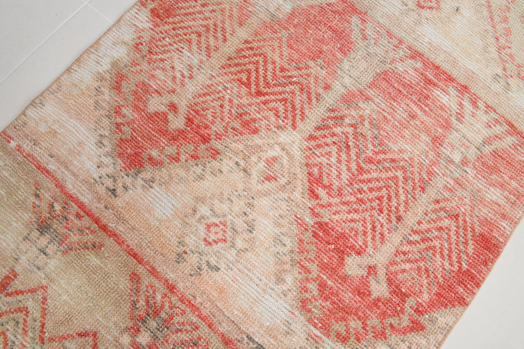 3x12 Red Beige Turkish Vintage Runner Rug,92x371Cm