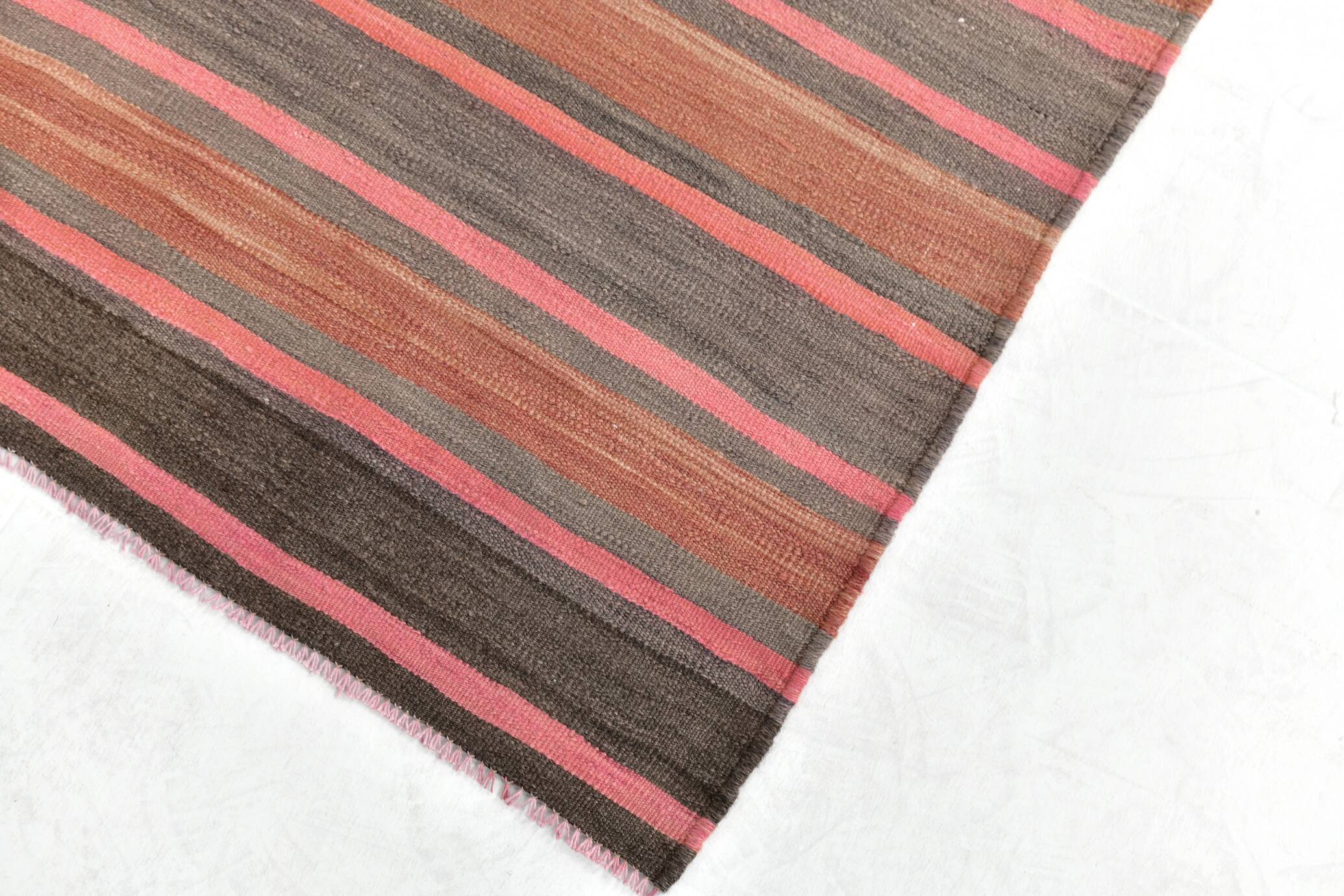 Pink & Brown Striped Pattern Vintage Kilim Rug, 167x254Cm