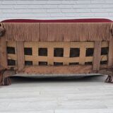 1950s, Danish 2-seater sofa, cherry-red furniture velour, ash wood.