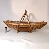Vintage bamboo rattan wicker basket 1960s country chic