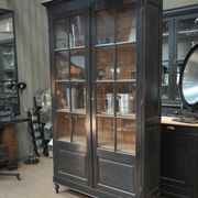Vitrine bibliothèque en chêne massif et sapin 1920 patinée noir