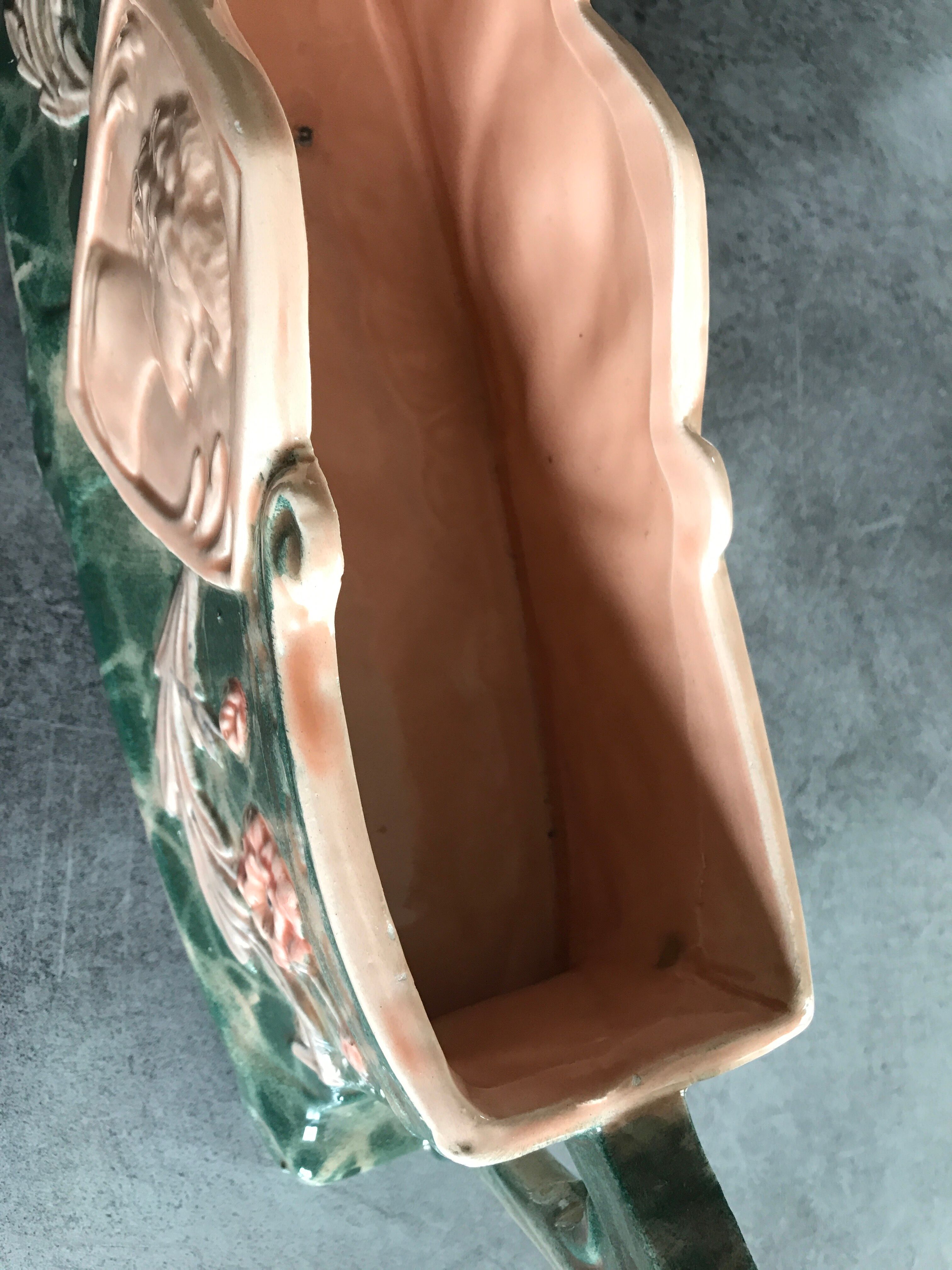 Jardinière with ceramic handles enameled vintage polychrome paint 39.5 cm
