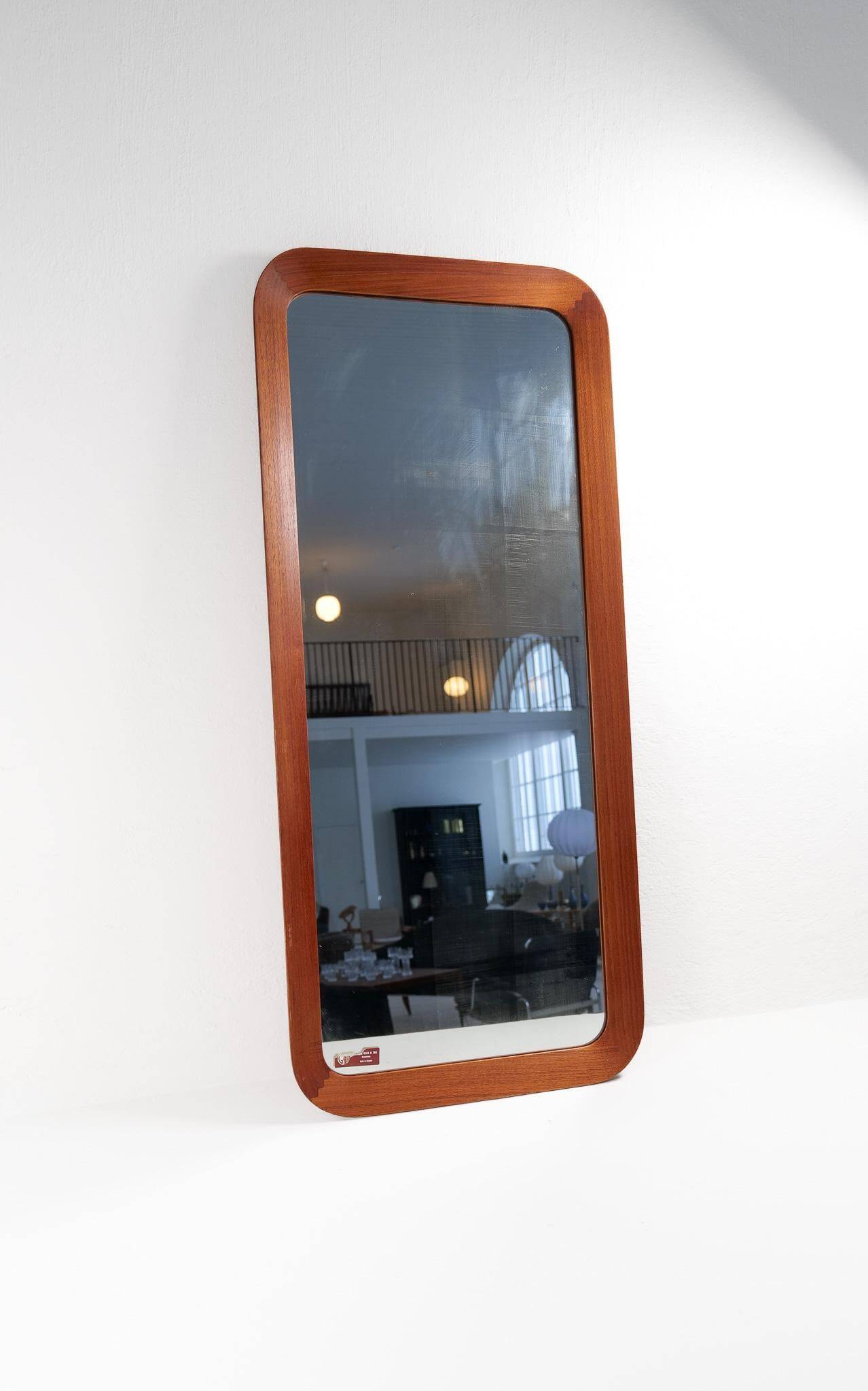 Mid-century modern sculptural wall mirror, teak, crystal glass, Glas & Trä, 1960s