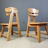 Vintage dutch brutalist oak dining chairs, 1960s