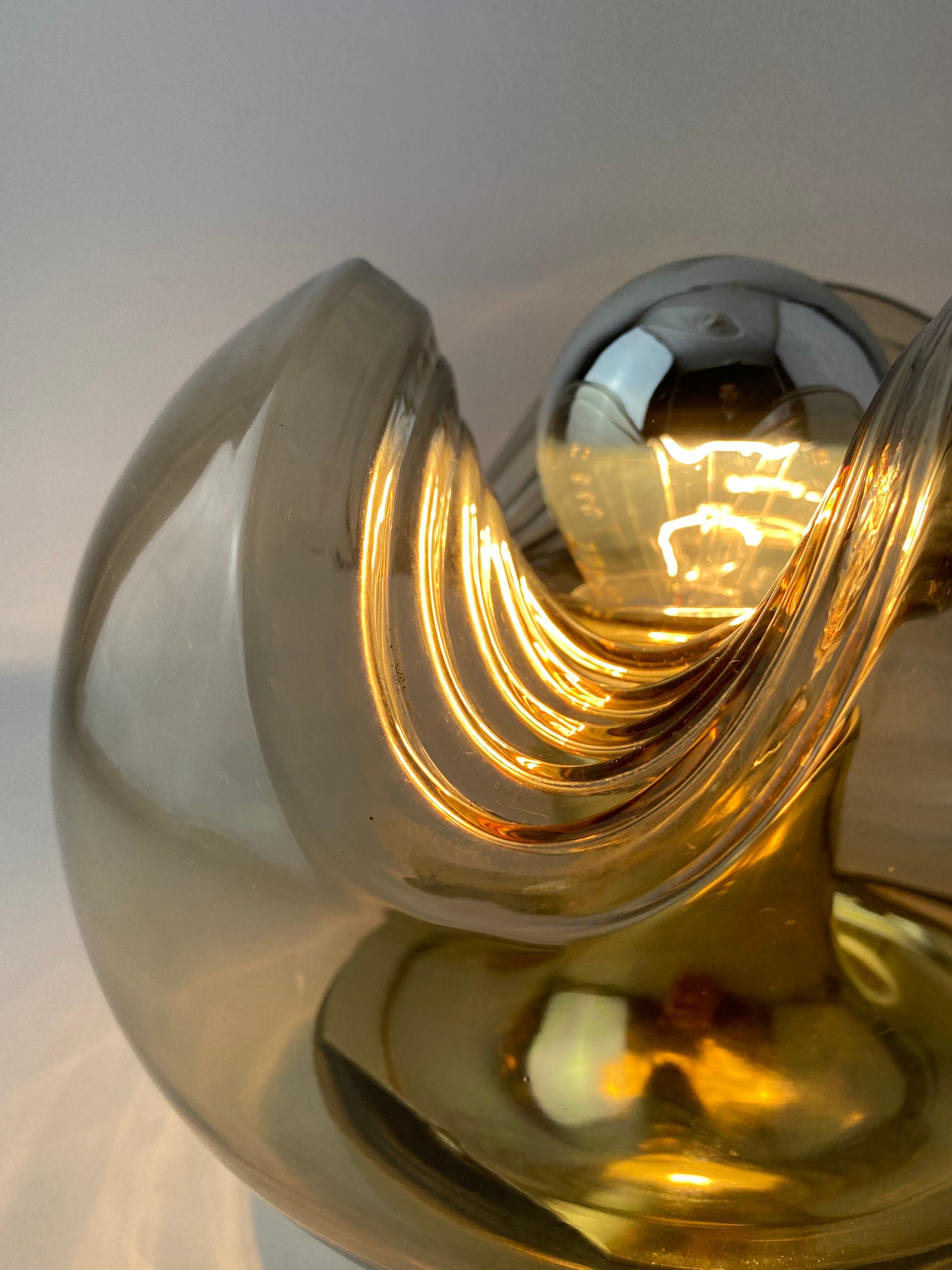 Smoked Glass & Gold Chromed table lamp futura by Peill and Putzler 1970