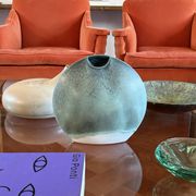 Mid-century modern blue ceramic solifleur vase, France 1970