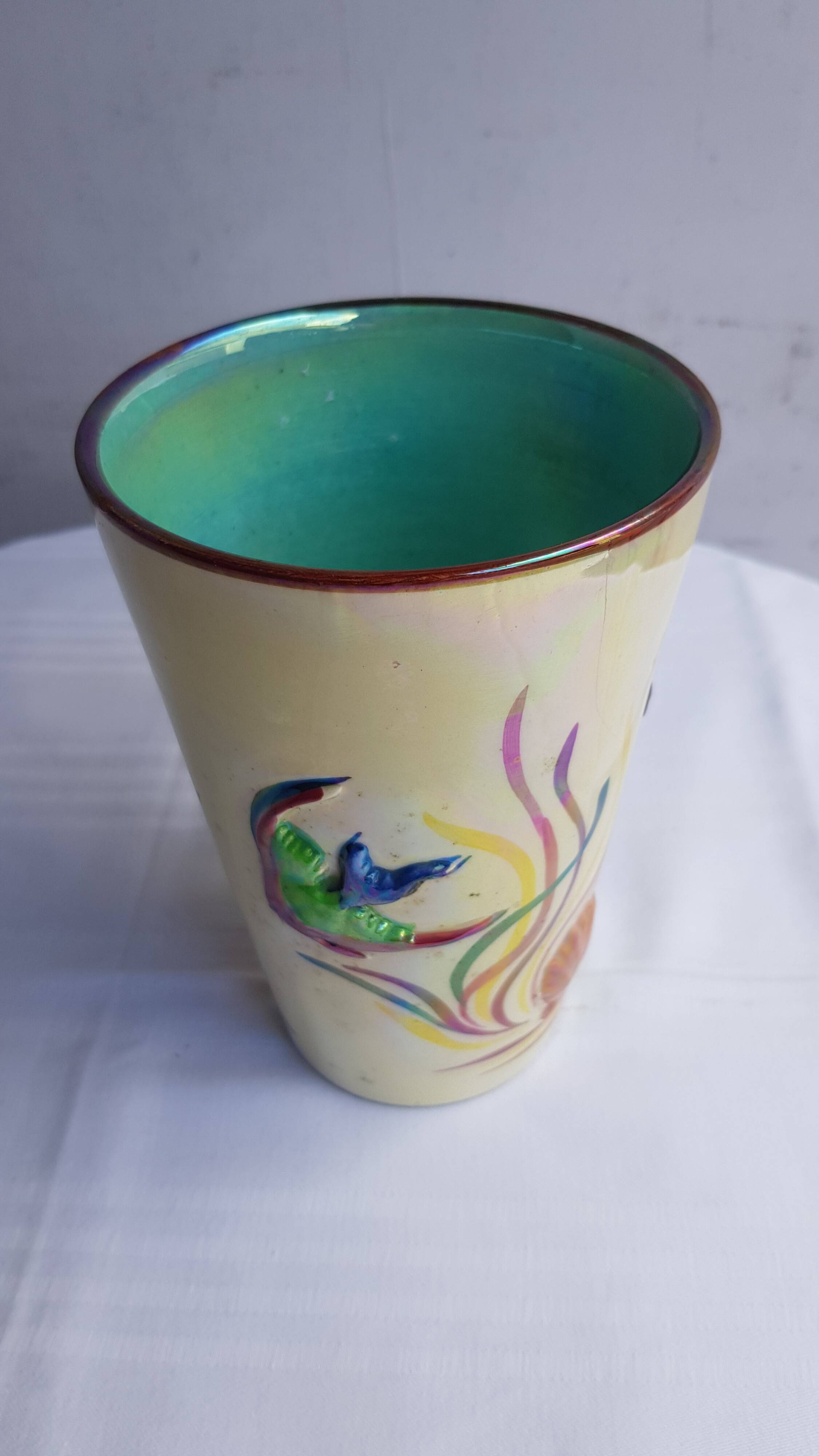 Vase vintage ceramique Monaco décor poissons