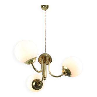 Vintage Italian Metal and Opaline Chandelier in Golden Color, 1970s