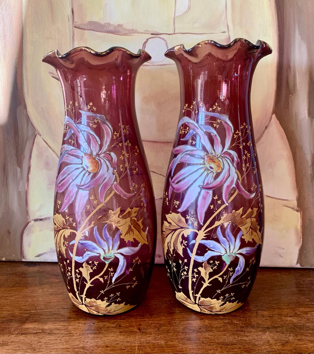 Enamelled glass vases