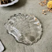 Metal shell butter dish with glass bowl and knife
