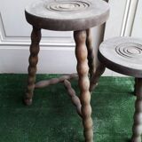 2 rustic 2-degree wooden tripod stools (pair)