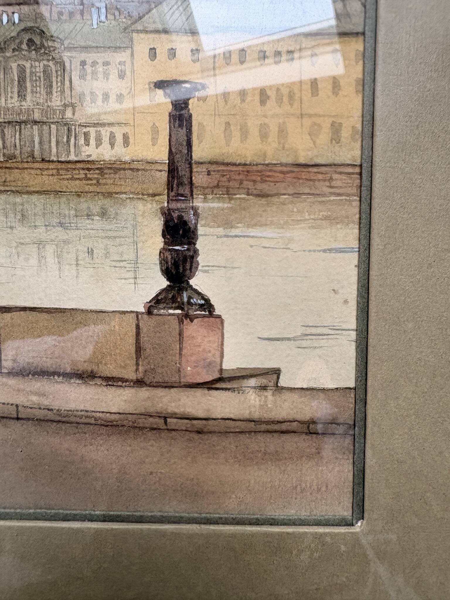 Ancien Aquarelle Bâtiment Historique Russie Saint Pétersbourg 1991