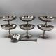 6 stainless steel ice cream cups and spoons, French, stainless steel bowl