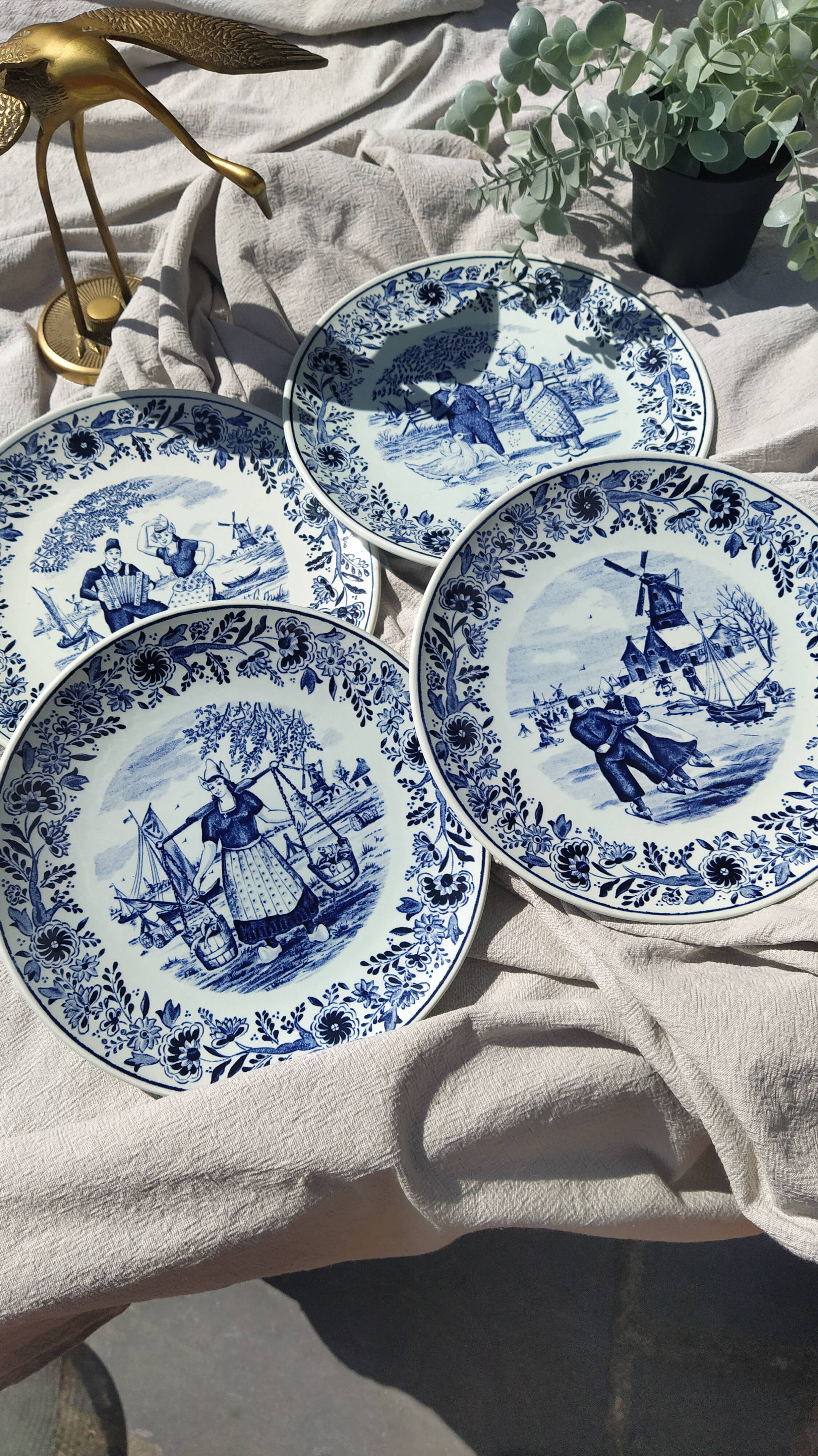 Set of 4 plates Delft Dutch rural life