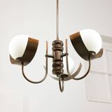 Vintage Italian Copper and Opaline Chandelier, 1970s