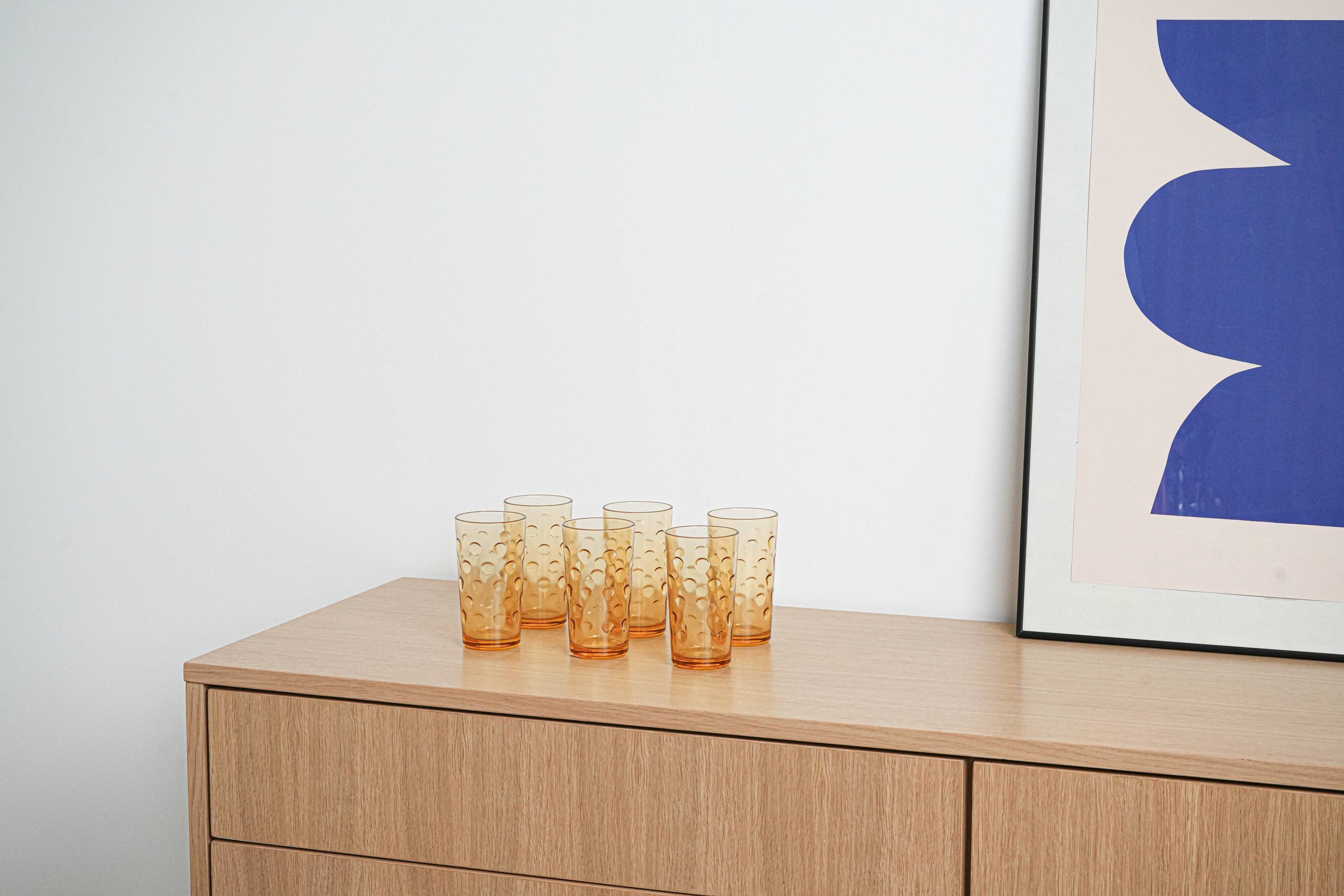 Set of amber glasses, Italian design, 1970s, manufactured in Italy