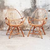 Pair of vintage rattan armchairs