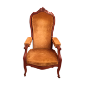 Fauteuil Voltaire en velours couleur moutarde
