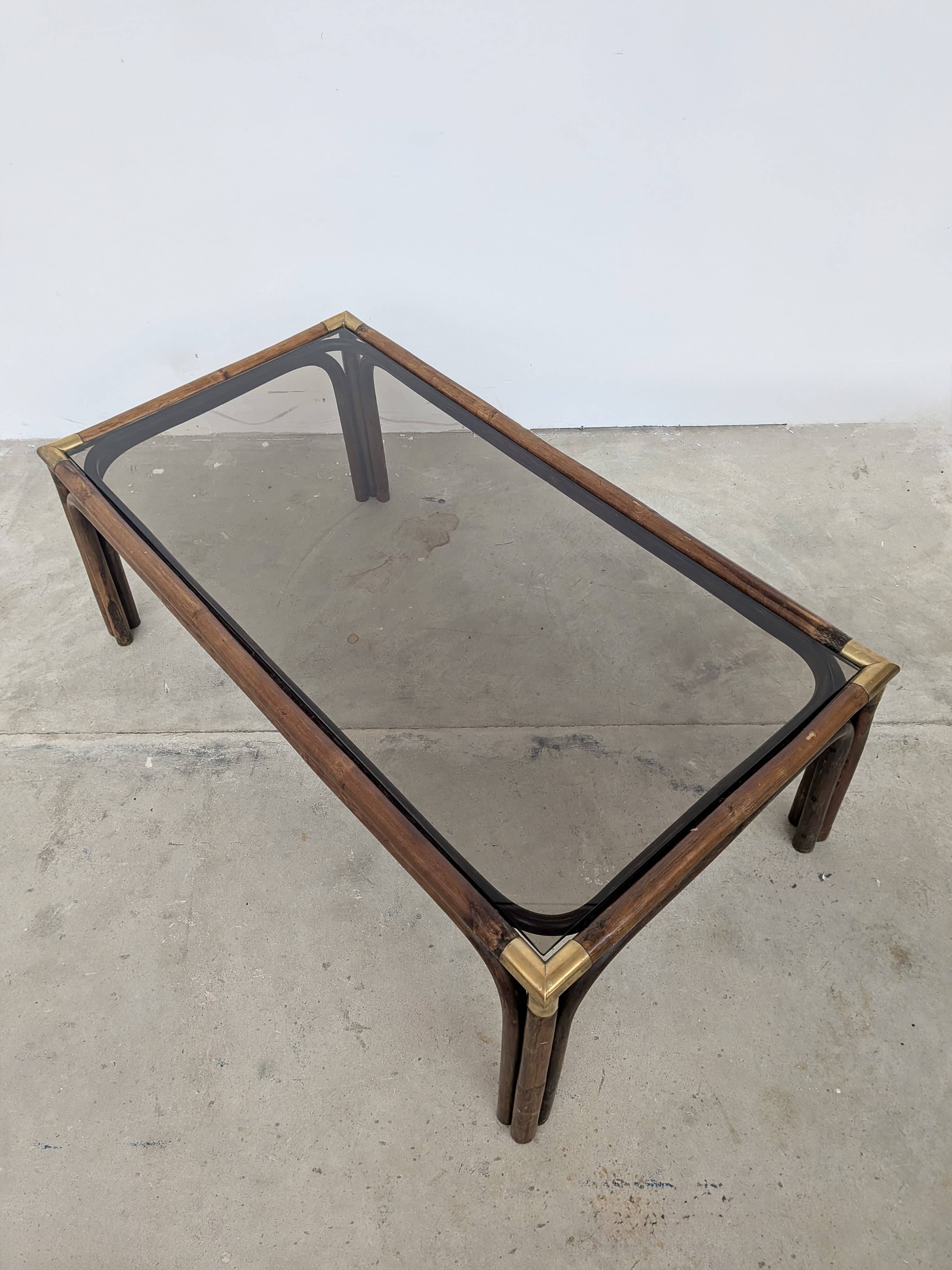 Bamboo and glass coffee table