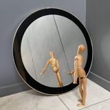 Miroir rond à décor noir années 60