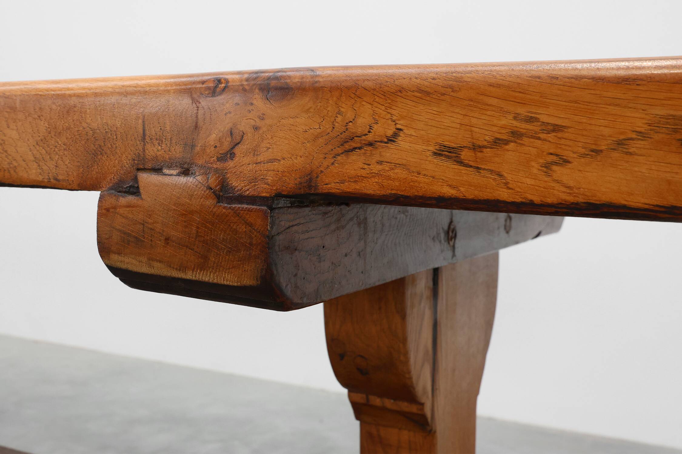 Rustic 20th century solid oak dinner table, France
