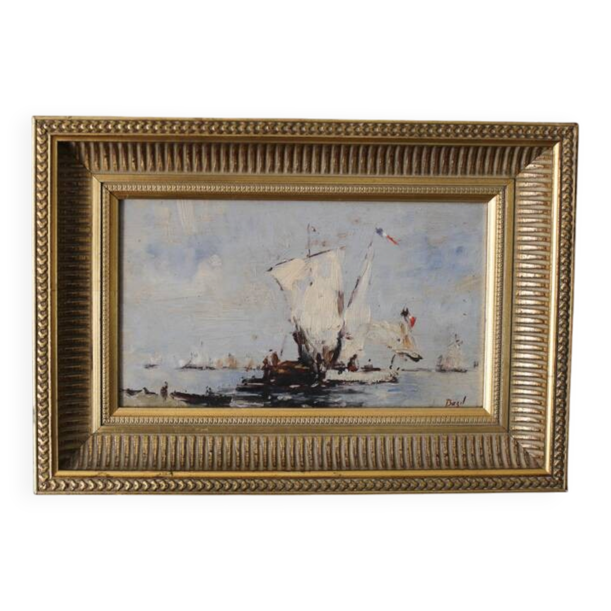 Bazil (20th century) oil on panel 'French boats setting out to sea'