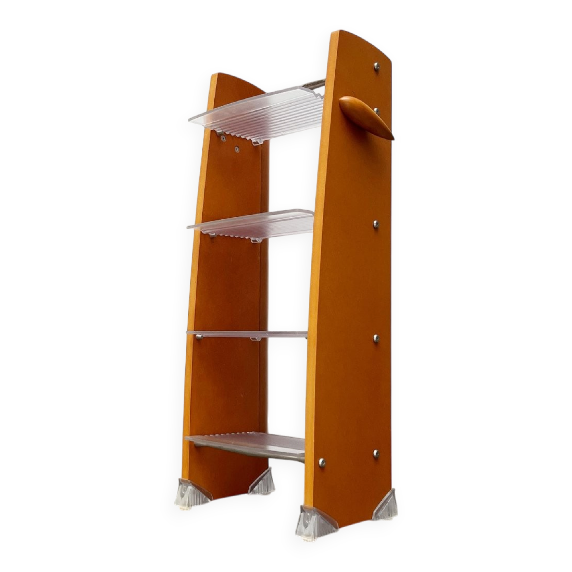 Postmodern CD storage unit in wood, metal, and plastic by Ezech, 1980s.