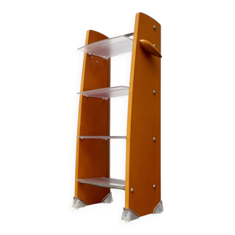 Postmodern CD storage unit in wood, metal, and plastic by Ezech, 1980s.