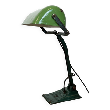 Vintage Green Enamel Bank Lamp, 1950s