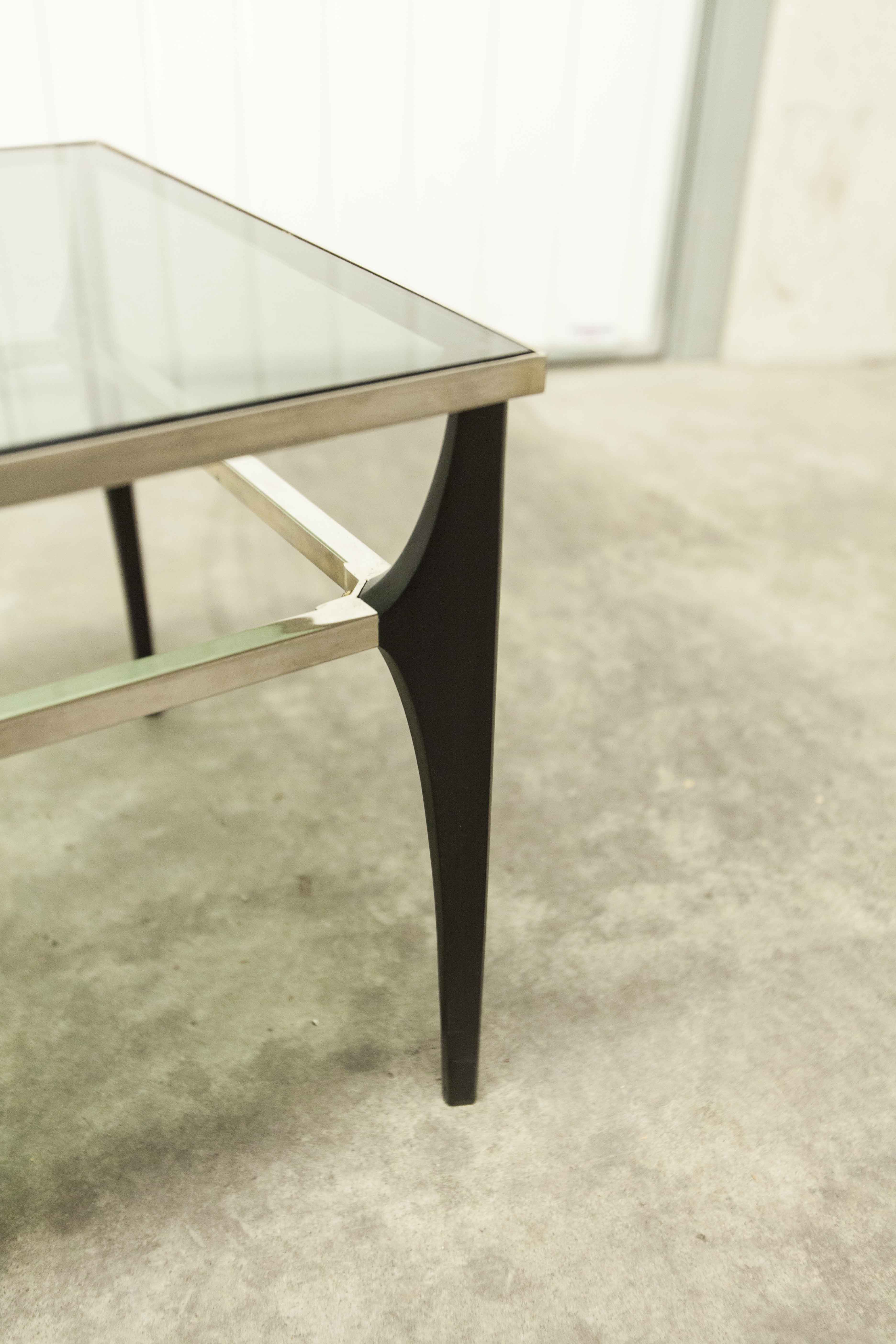 Coffee table Italian design 1960 restored black, chrome and smoked glass