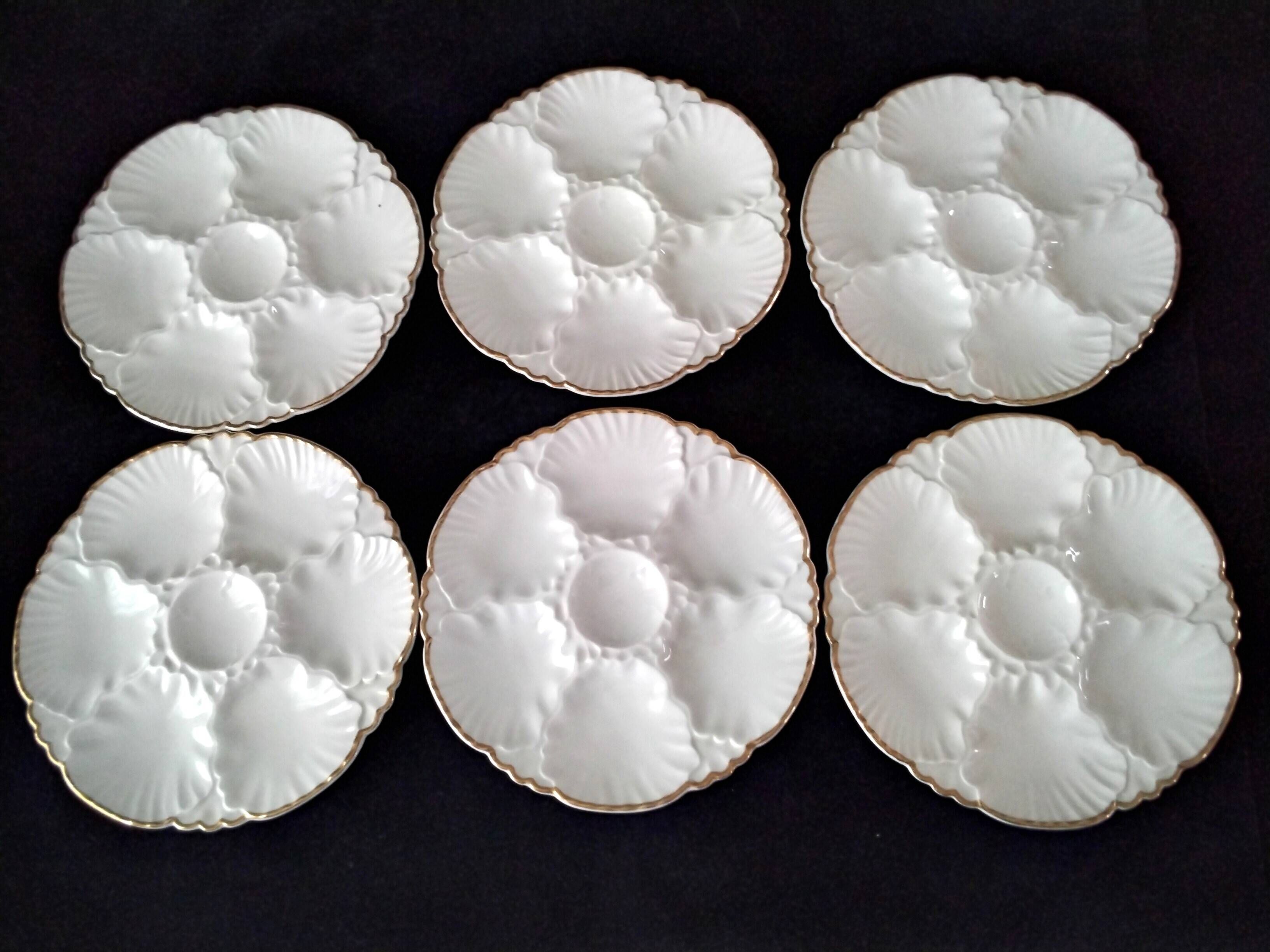 6 White porcelain oyster plates Cérabel Manufacture Belges