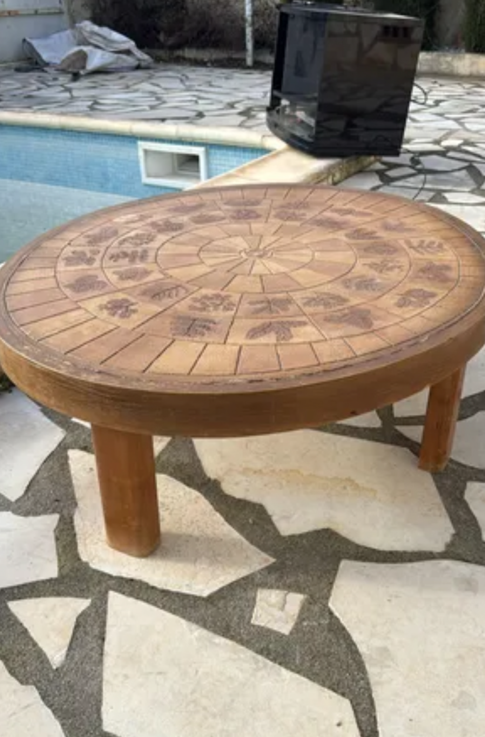 Vintage oval coffee table "Herbier" ceramic 70s