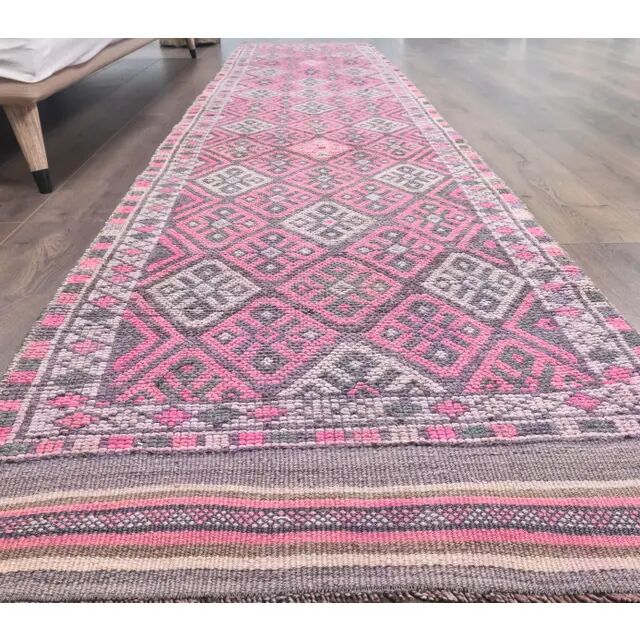 Vintage Turkish hand-knotted tribal runner 80	x378