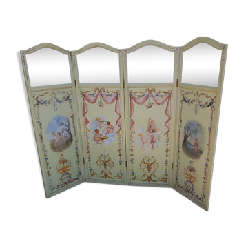 Paravent à motifs peint 1940/1950