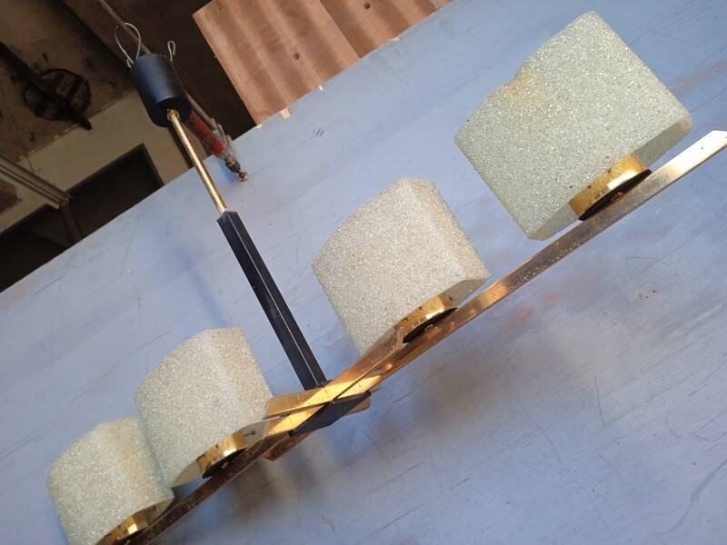 Arlus chandelier gold metal granite glass ep 1950