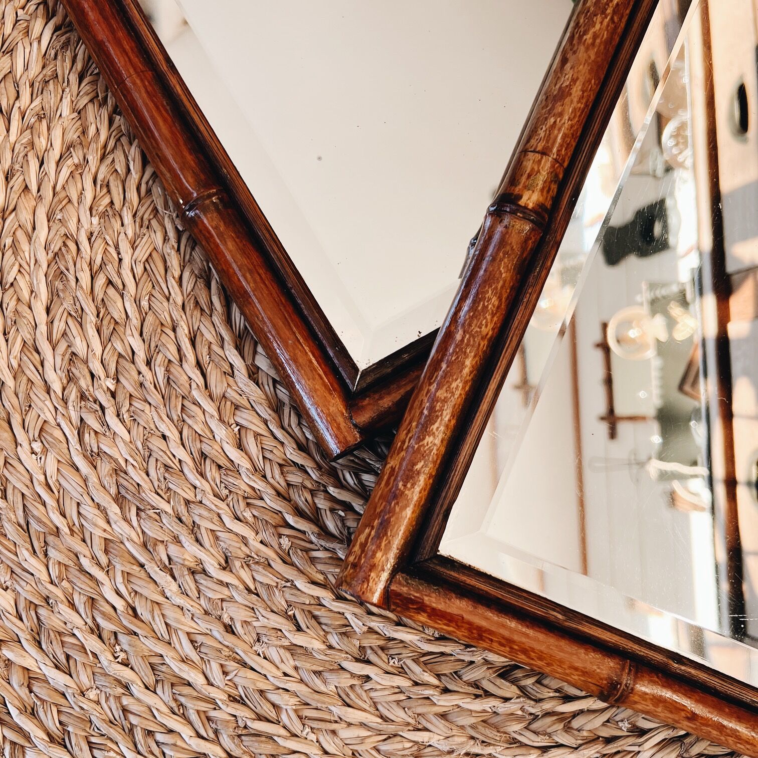 Duo of beveled bamboo mirrors