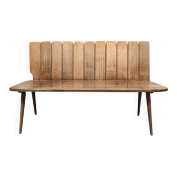 Banc en chêne brutaliste des années 1960