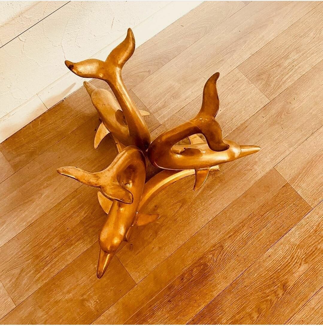 Coffee table 3 dolphins in brass