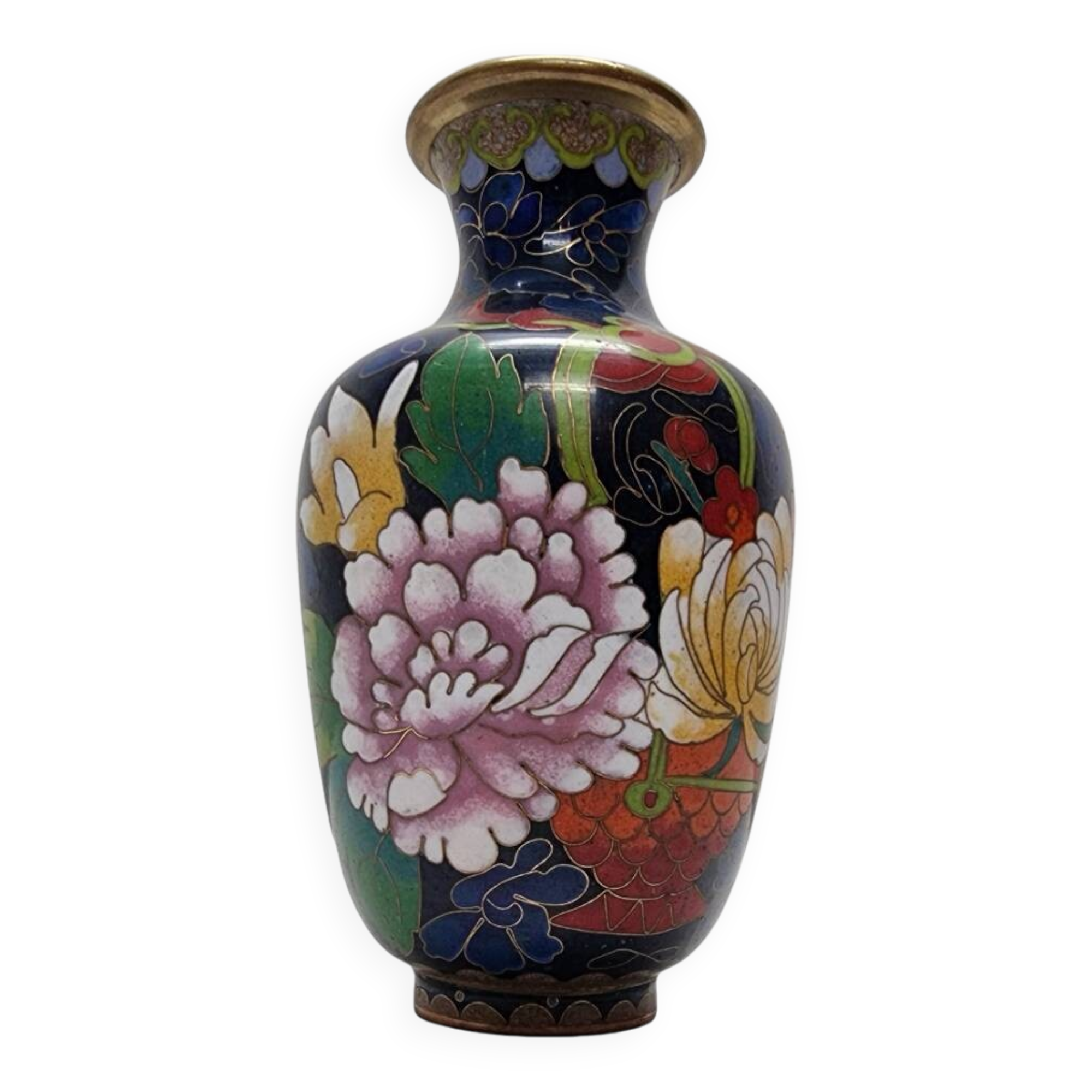 Cobalt Blue Cloisonné Vase, 1980s