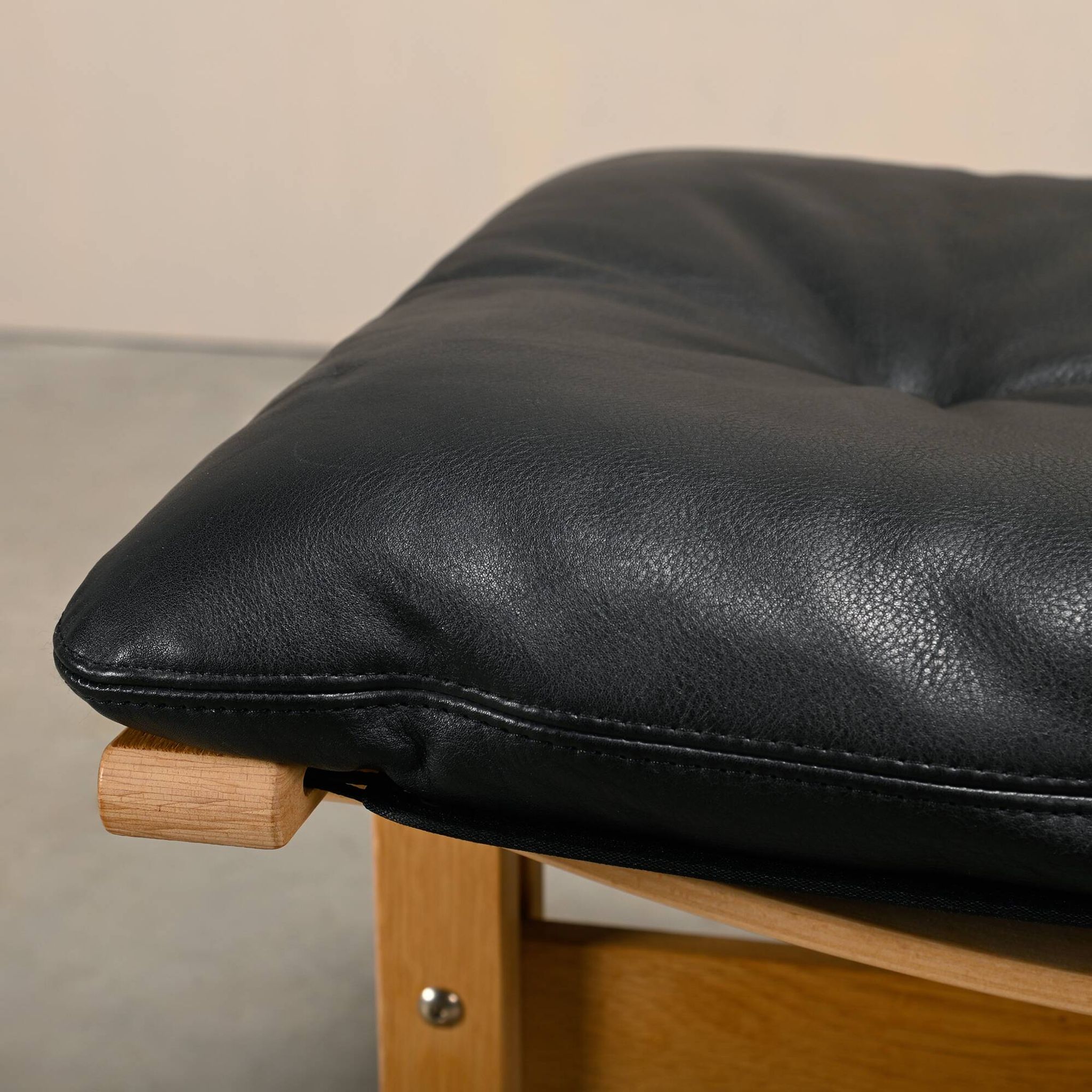 Ingmar Relling Siesta Lounge Chair and Ottoman in naturel Oak and Black Lea
