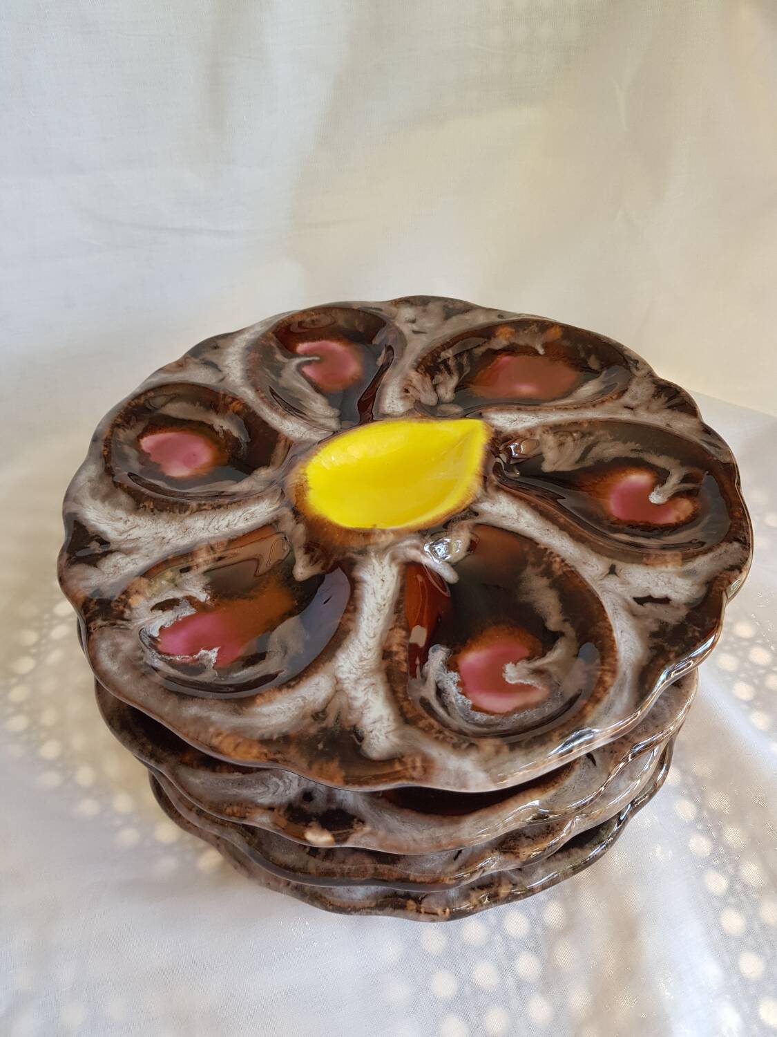 Set de 4 assiettes à huîtres en céramique Vallauris plats de service