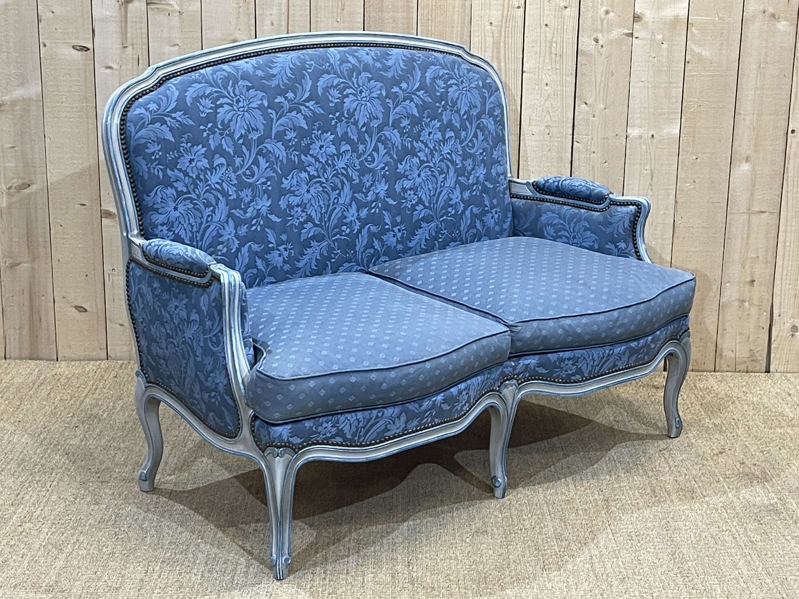 Louis XV style sofa from the 70s in beech, feather seat cushions