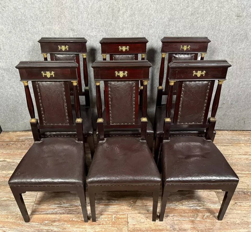 Série de 6 chaises Empire en acajou et bronze doré vers 1850