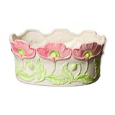 Antique ceramic jardinière in slipware – decorated with pink flowers style