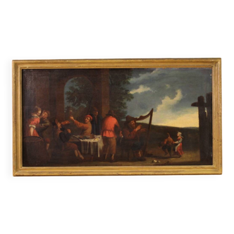 Tableau italien Bamboccianti scène de genre du XVIIe siècle
