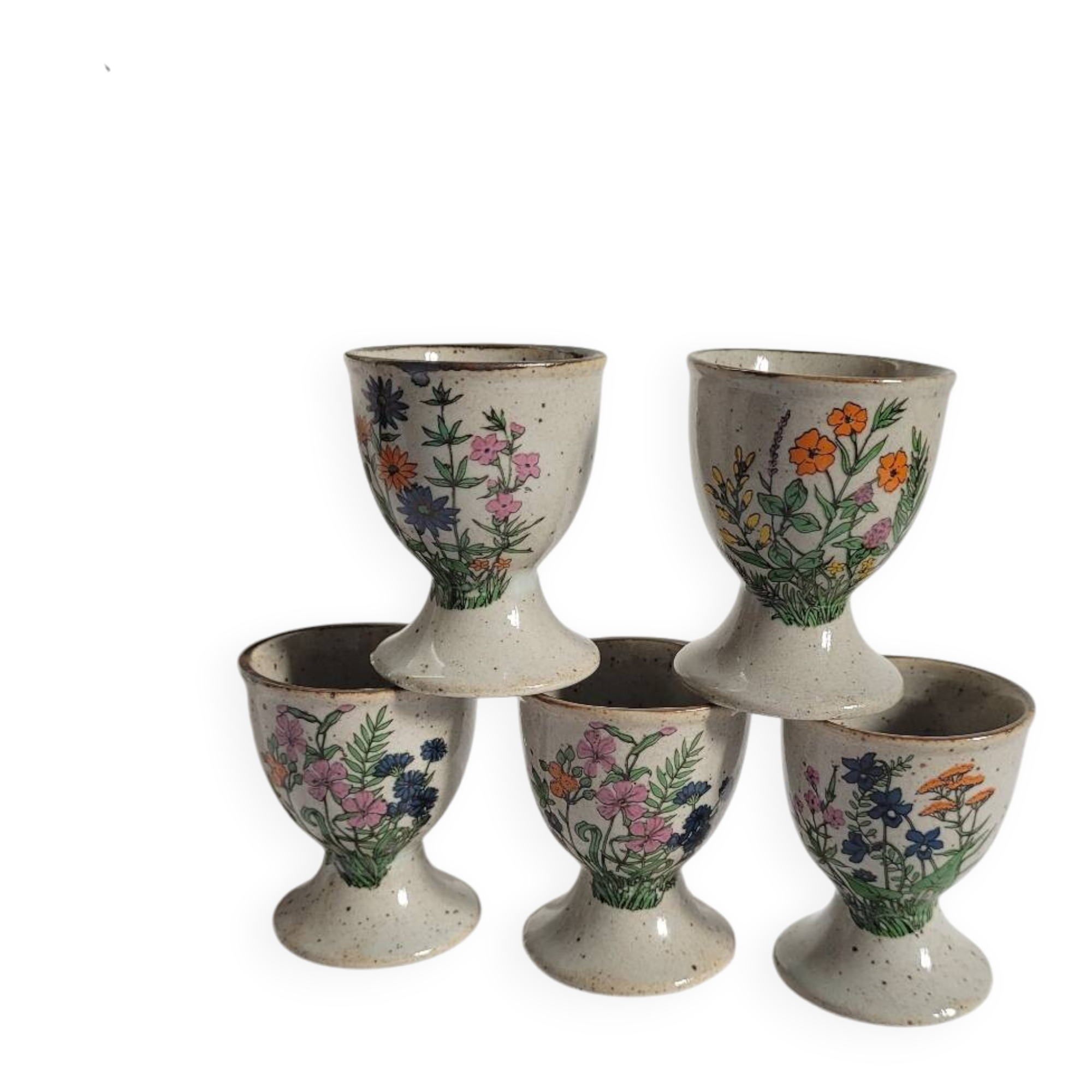 Set of 5 stoneware egg cups